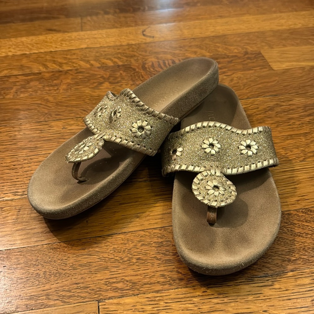 Jack Rogers Gold Glitter Comfort Sole Sandals, Size 7